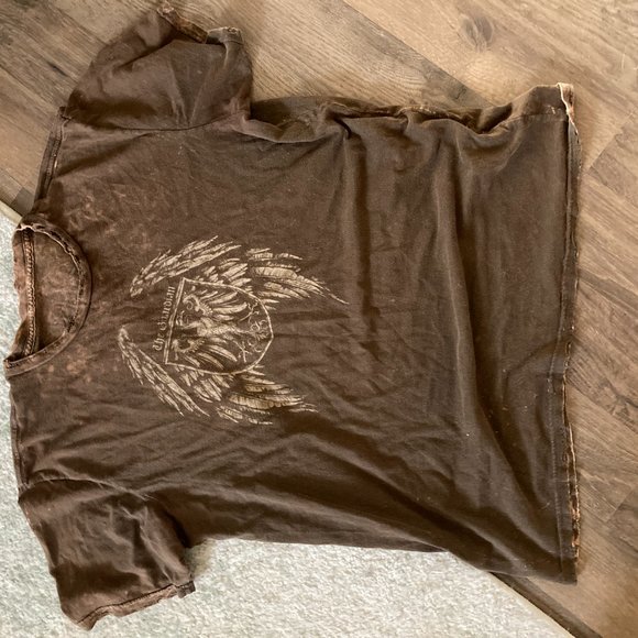 Affliction Brown The Guardian Print Distressed Tee - Picture 2 of 3